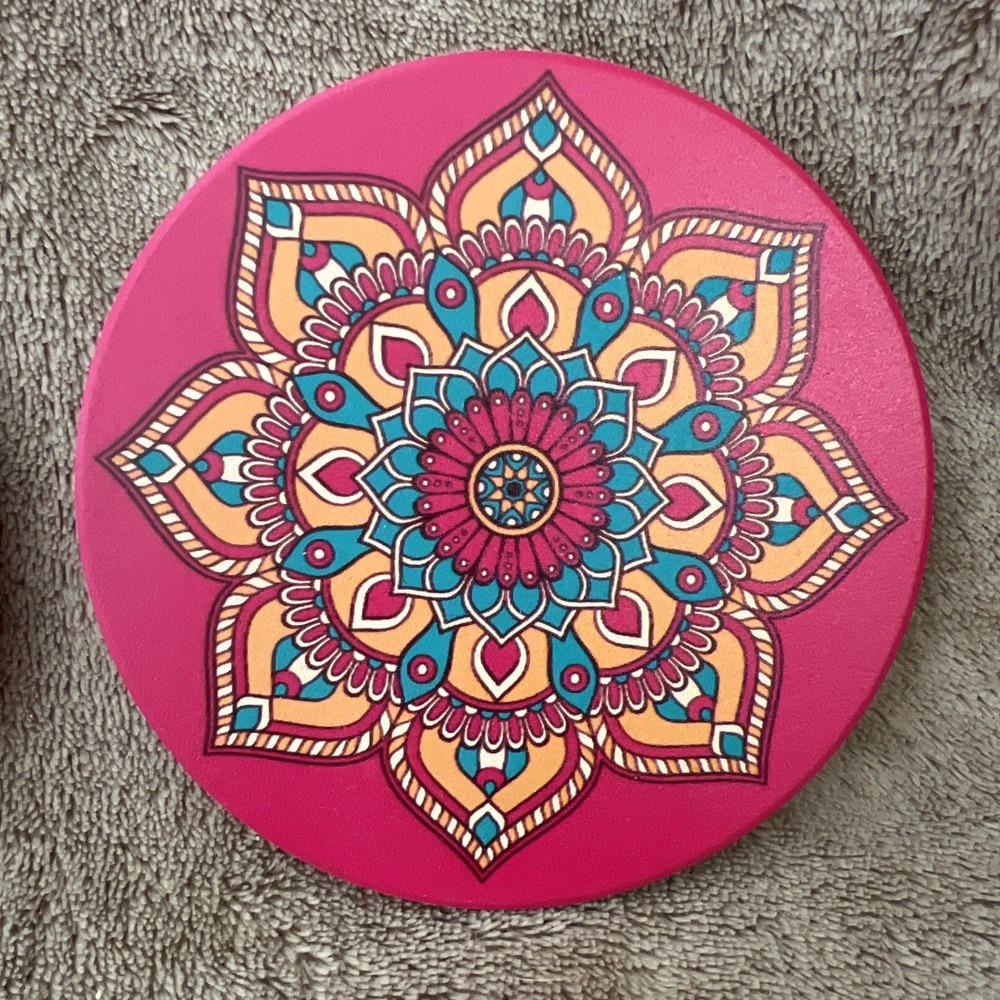Ceramic Mandala Drink‎ Coaster Set Of 6 Boho Colorful Cork Backing 4" - Picture 6 of 8
